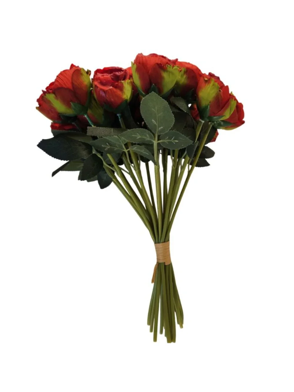 Burnt Edge Artificial Roses, 18 Stem Red Rose Bouquet, 15 Inch Faux Flowers, Wed